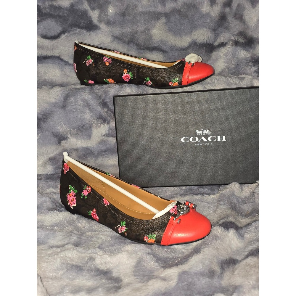 NWB Coach Leila Signature C Posey Ballet Flats Mahogany Pink Floral Size 6.5‎